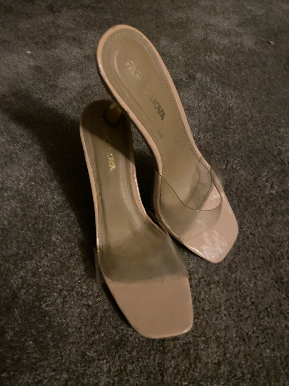 Fashion Nova Clear Strap Nude Slip-On Heeled Sandals